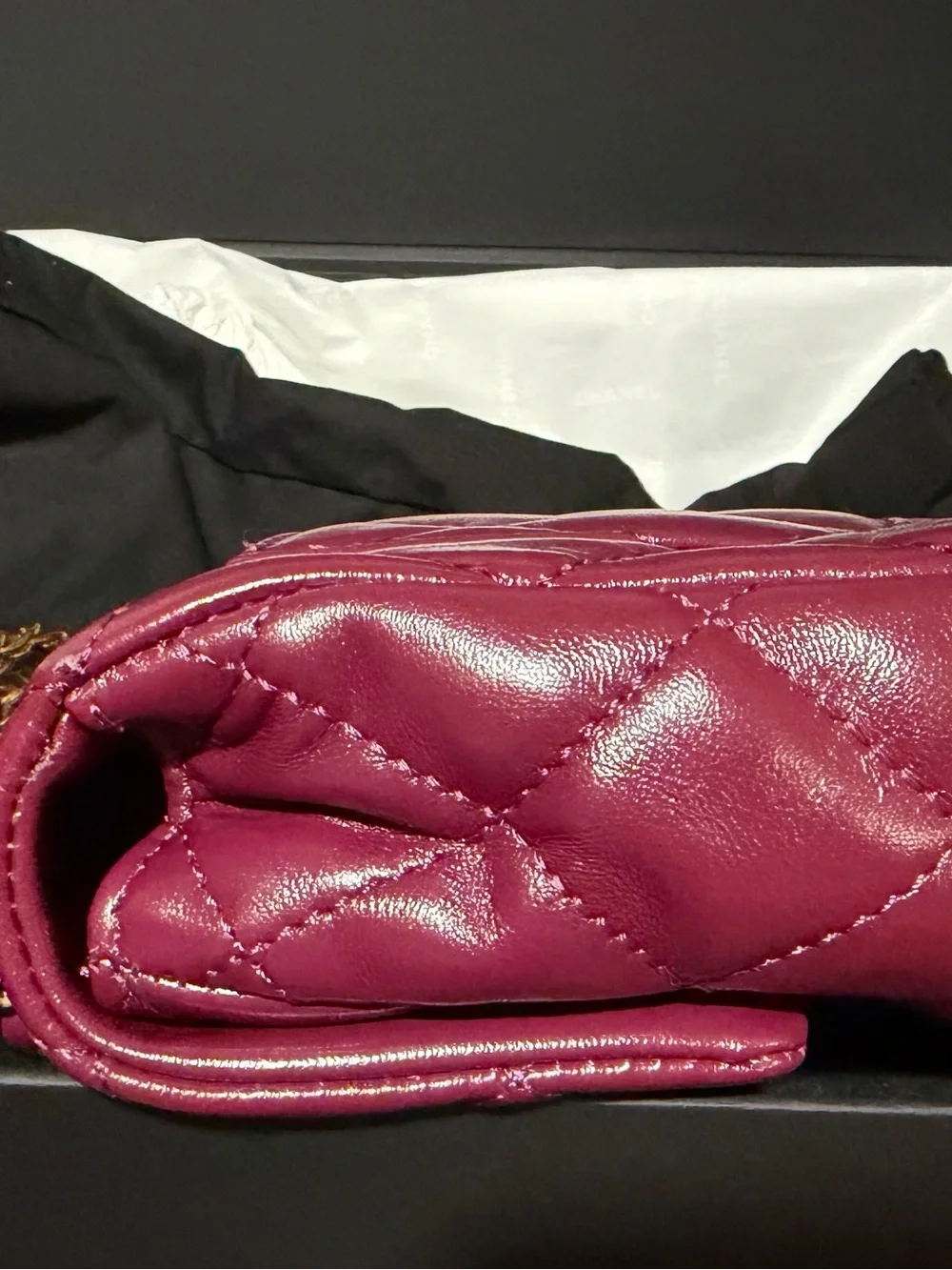 CHANEL Quilted Lambskin Mini Flap Bag in Burgundy with Gold Hardware &Top Handle